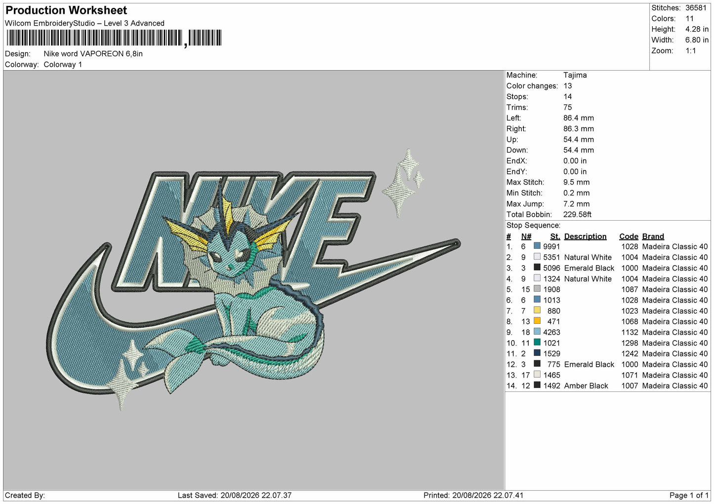 Nike Vaporeon 002 Embroidery Machine Design File 6 sizes