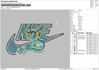Nike Vaporeon 002 Embroidery Machine Design File 6 sizes