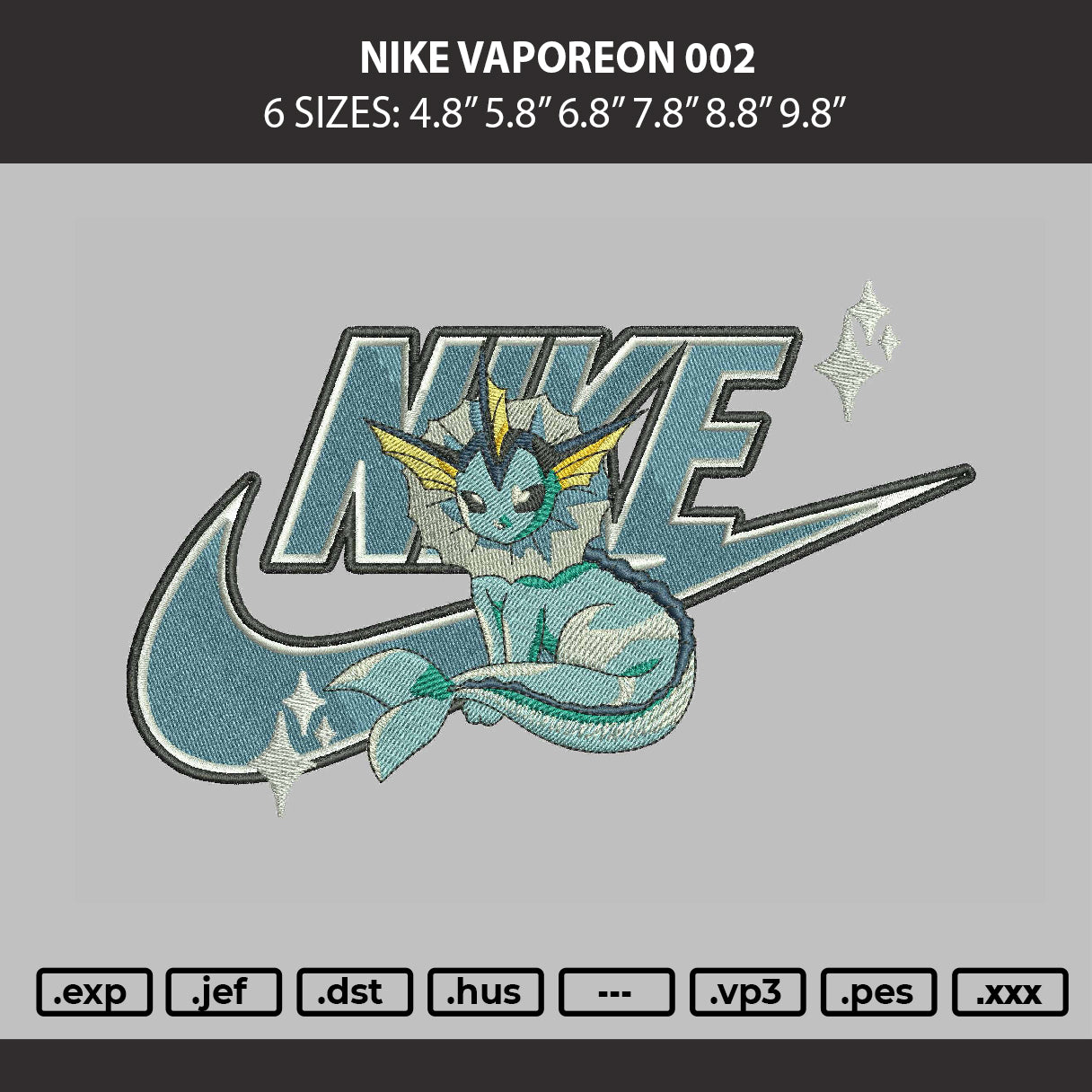 Nike Vaporeon 002 Embroidery Machine Design File 6 sizes