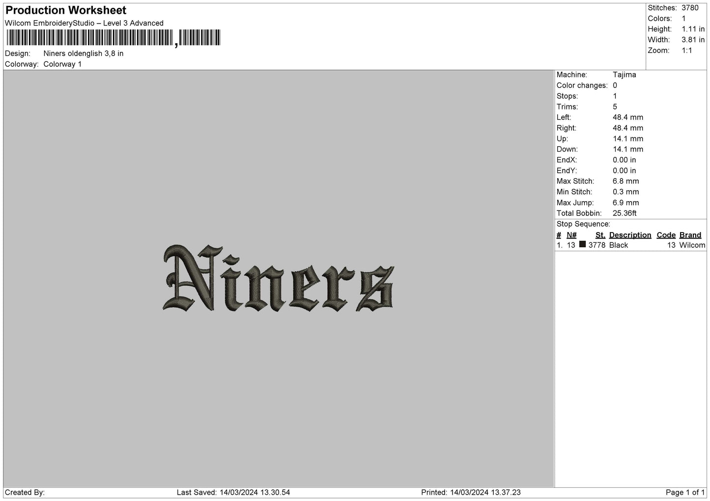 Niners Text Embroidery File 6 sizes