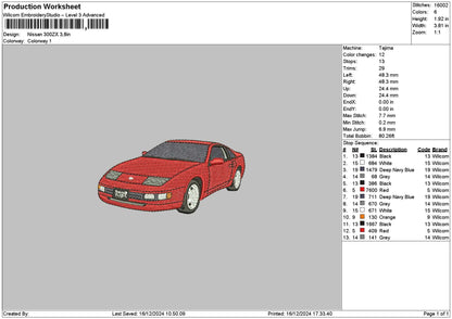 Red Car 1612 Embroidery File 6 sizes