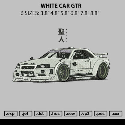 White Car Gtr Embroidery File 6 sizes