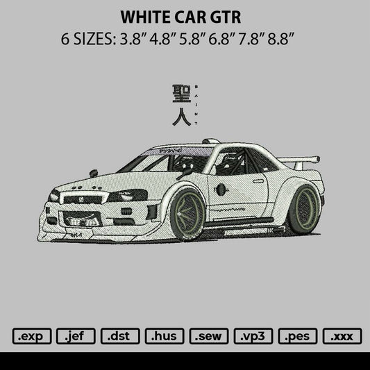 White Car Gtr Embroidery File 6 sizes