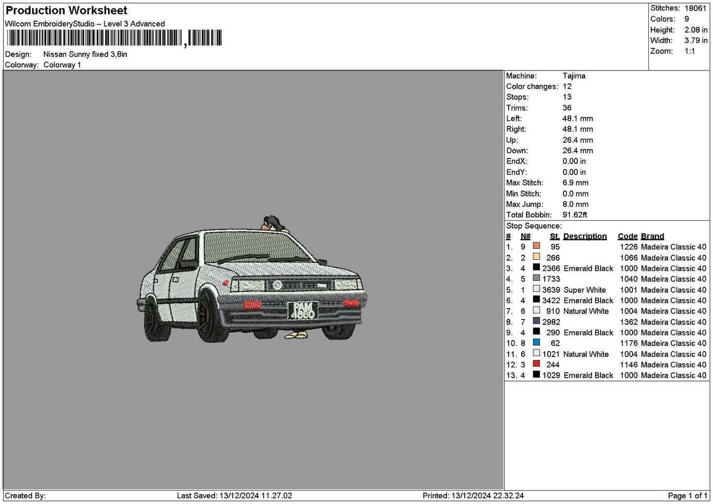 Car Photoembro 1312 Embroidery File 6 sizes