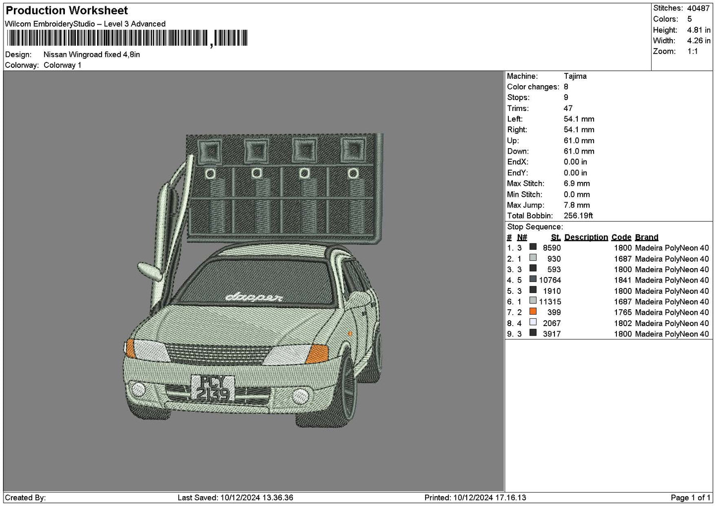 Car 1012 Embroidery File 6 sizes
