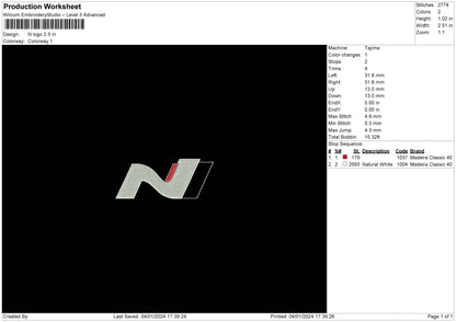 N Logo Embroidery File 6 sizes