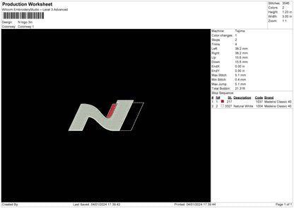 N Logo Embroidery File 6 sizes