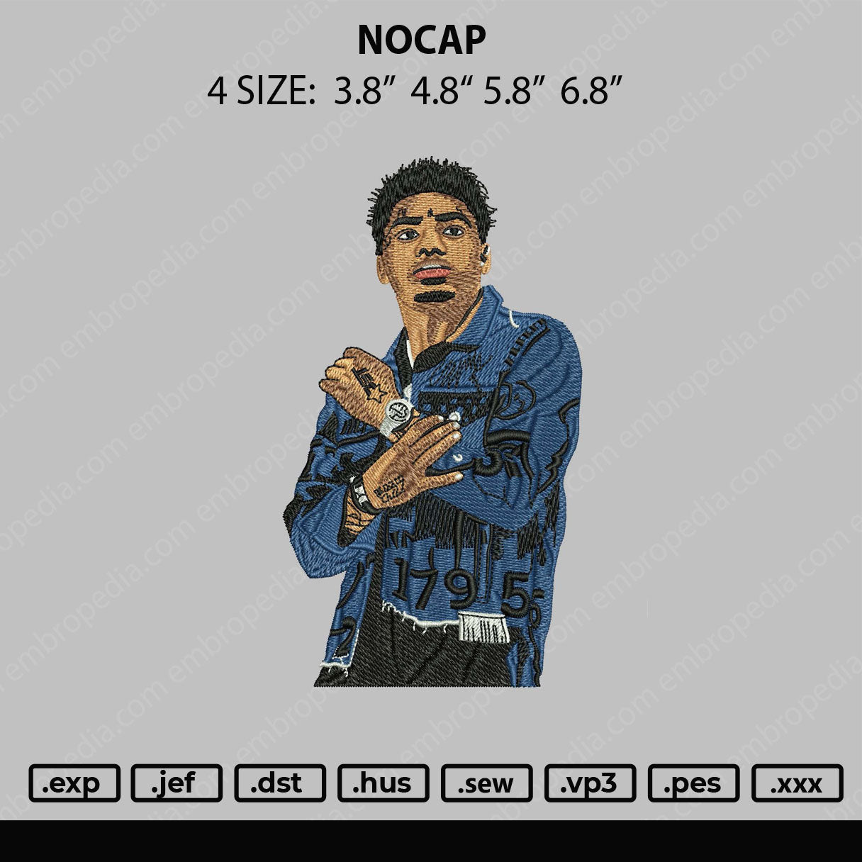 No Cap Embroidery File 4 size