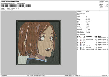 Nobara Kugisaki Embroidery File 4 size
