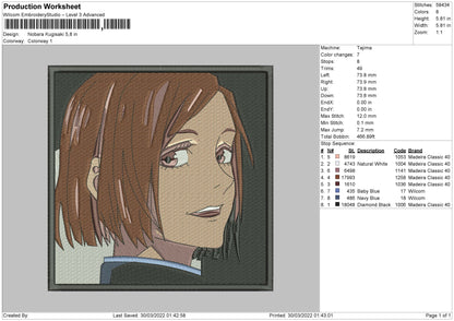 Nobara Kugisaki Embroidery File 4 size