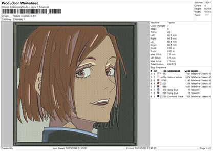 Nobara Kugisaki Embroidery File 4 size