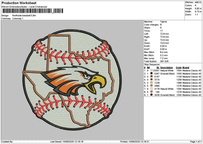 Baseball 1006 Embroidery File 6 sizes