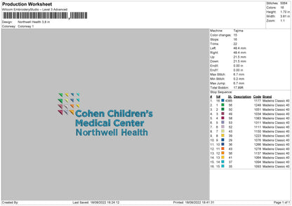 Northwell Health Embroidery File 5 sizes