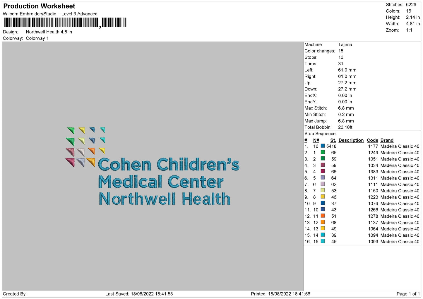 Northwell Health Embroidery File 5 sizes