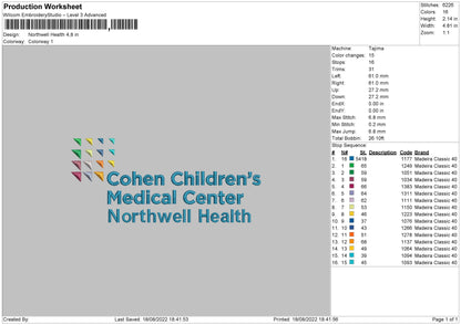 Northwell Health Embroidery File 5 sizes
