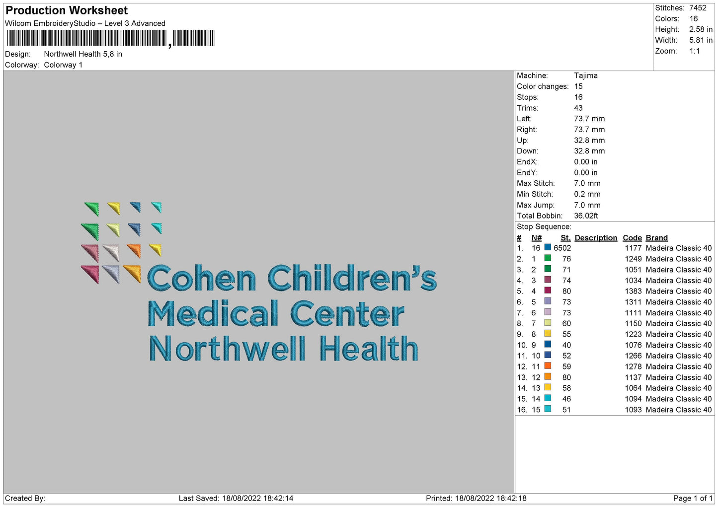 Northwell Health Embroidery File 5 sizes