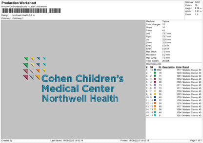 Northwell Health Embroidery File 5 sizes