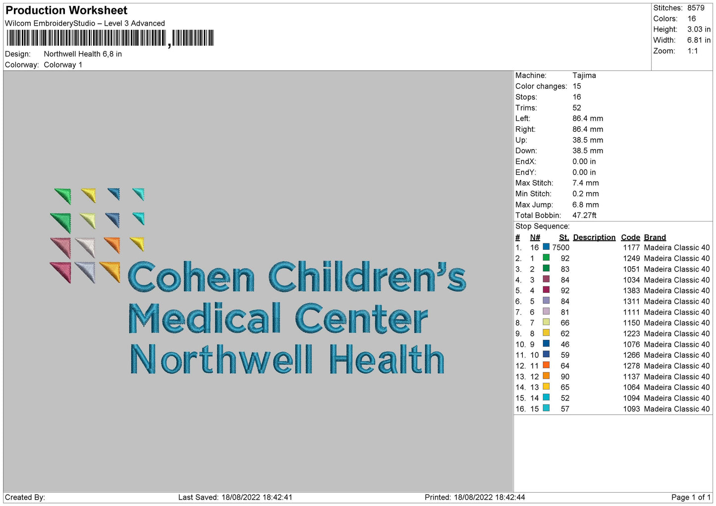 Northwell Health Embroidery File 5 sizes