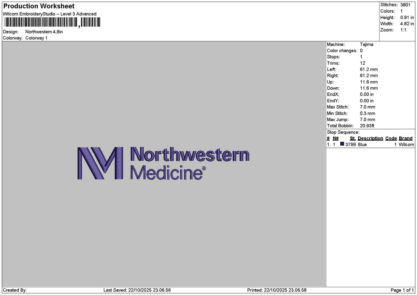 Northwesterntext Embroidery File 6 sizes