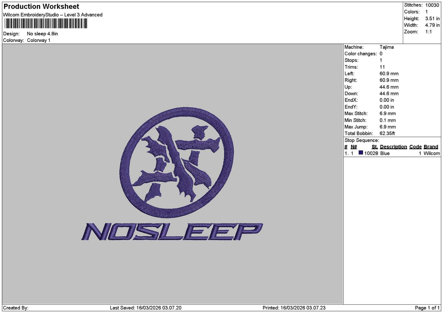 Sleeptext Embroidery File 6 sizes