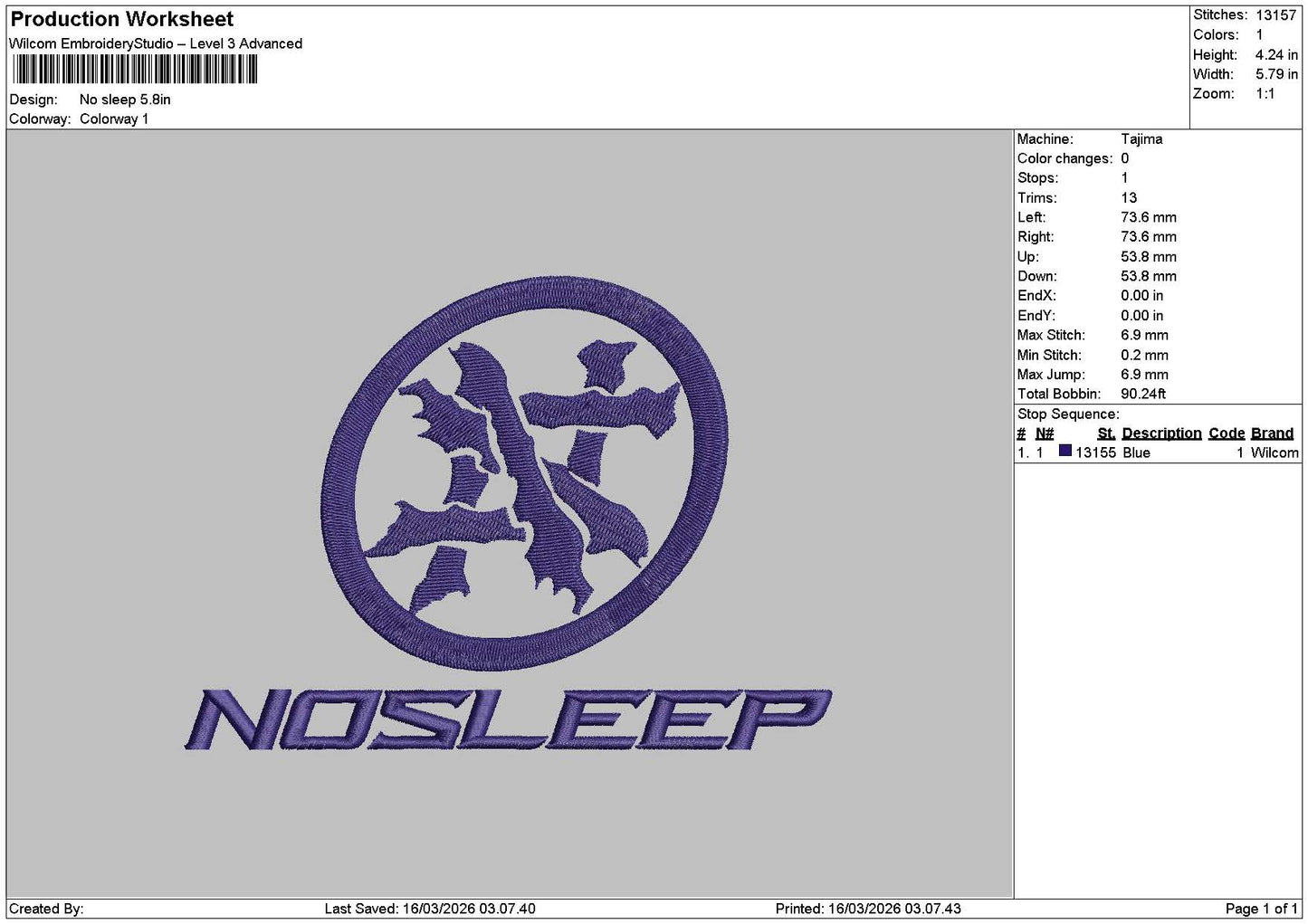 Sleeptext Embroidery File 6 sizes