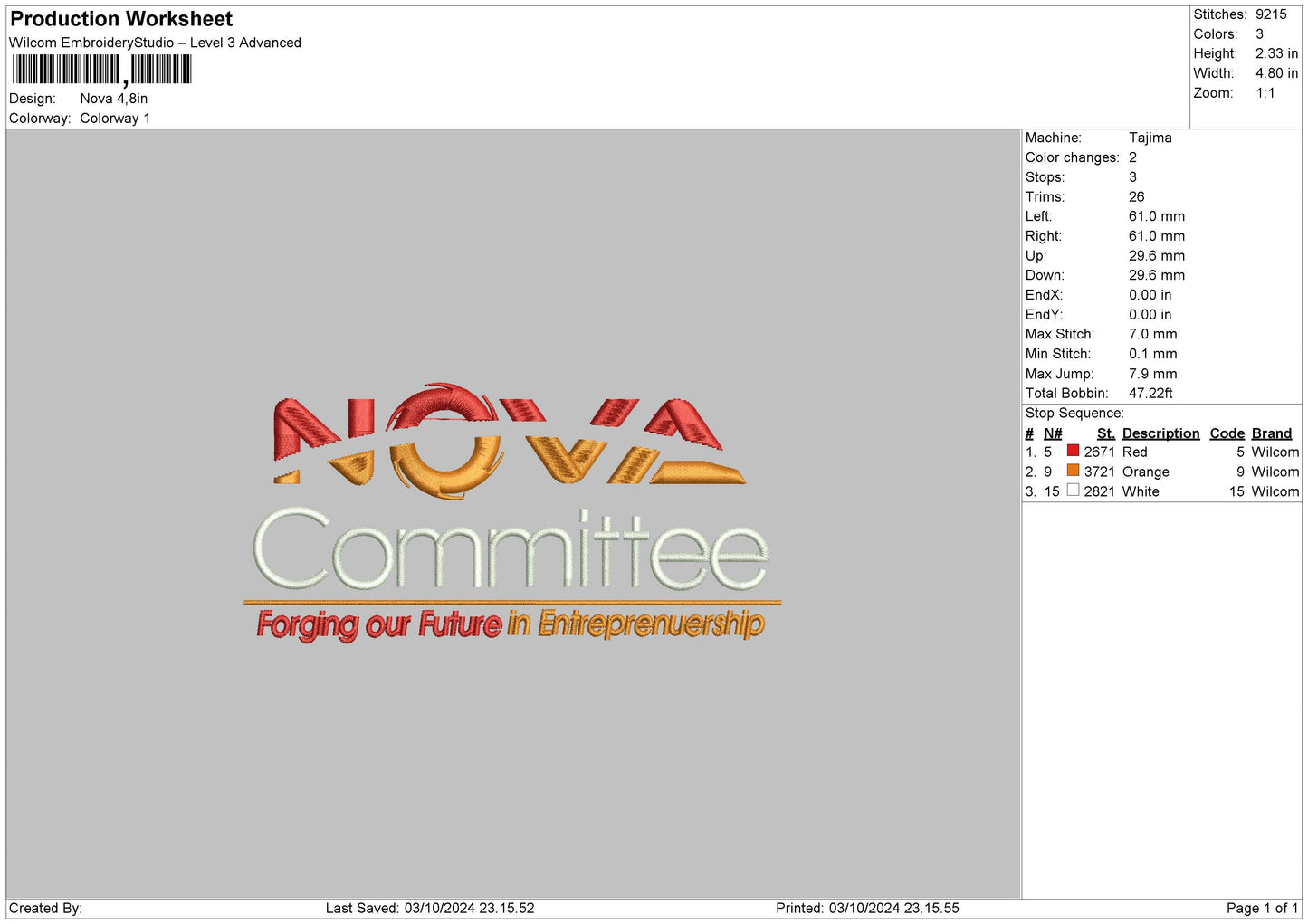 Novatext Embroidery File 6 sizes