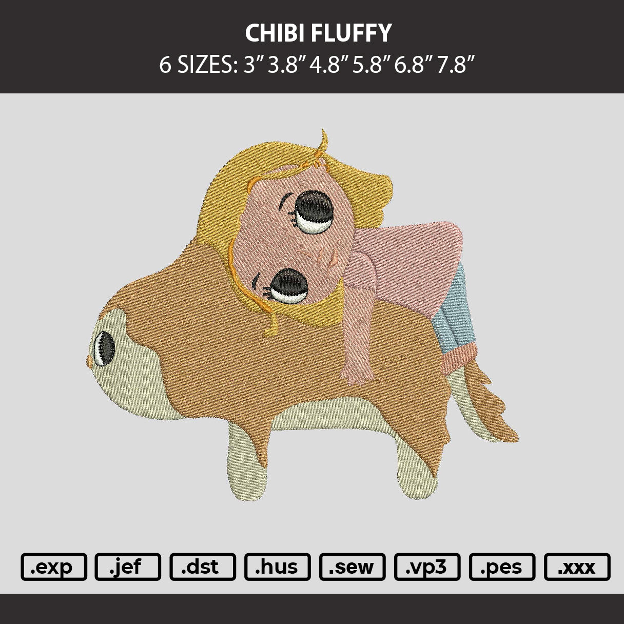 Chibi Fluffy Embroidery Machine Design File 6 sizes