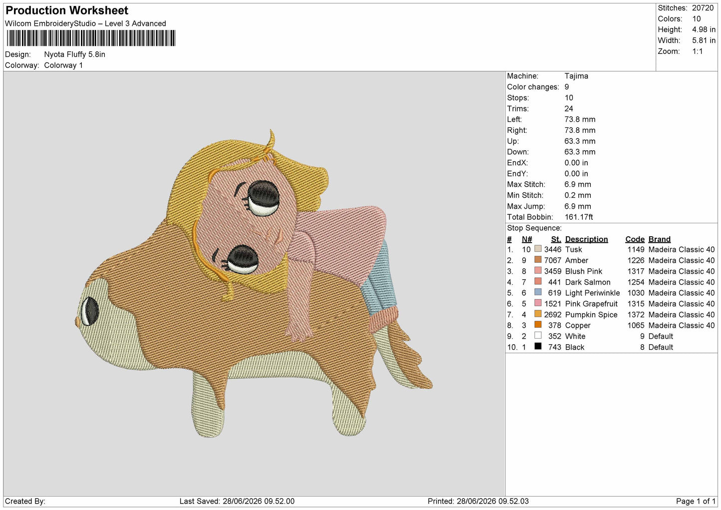 Chibi Fluffy Embroidery Machine Design File 6 sizes