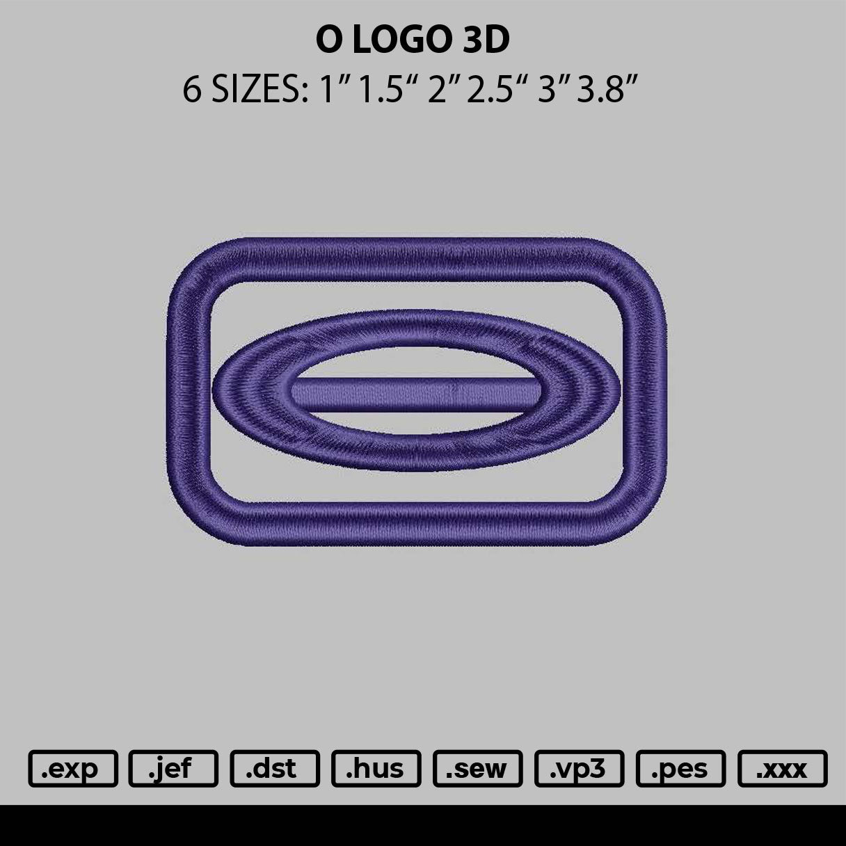 O Logo 3d Embroidery File 6 sizes