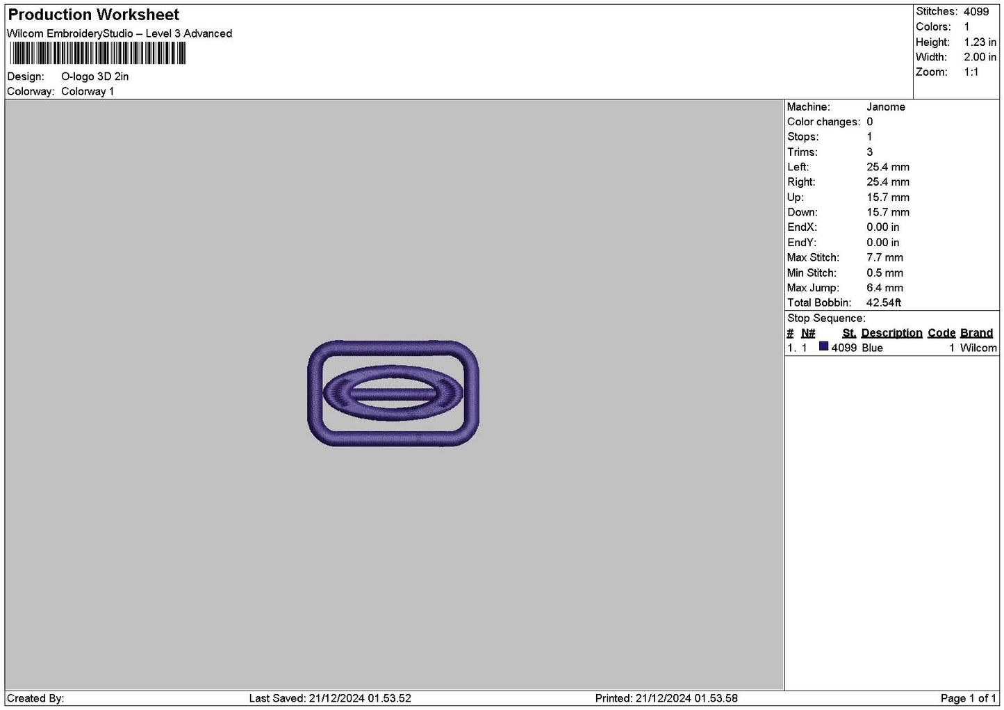 O Logo 3d Embroidery File 6 sizes