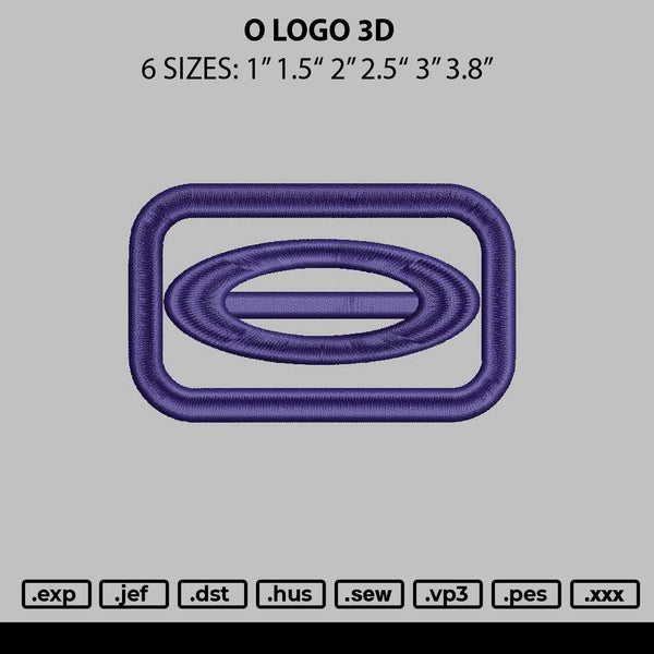 O Logo 3d Embroidery File 6 sizes