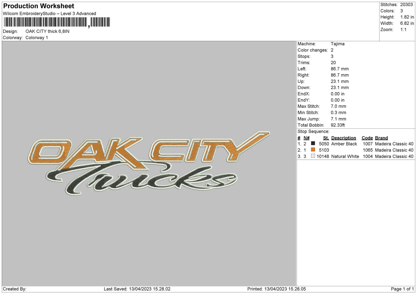 Oak City Embroidery File 6 sizes