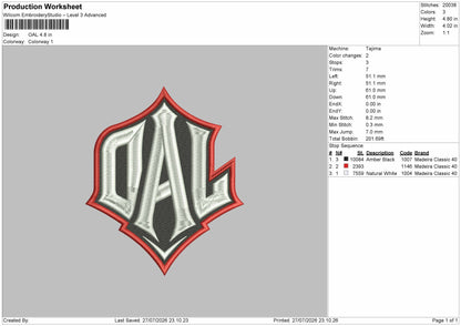 Oal Text Embroidery Machine Design File 6 sizes