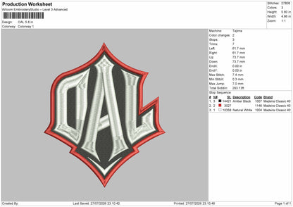 Oal Text Embroidery Machine Design File 6 sizes