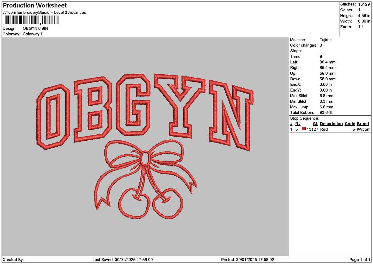 Obgyntext Embroidery File 6 sizes