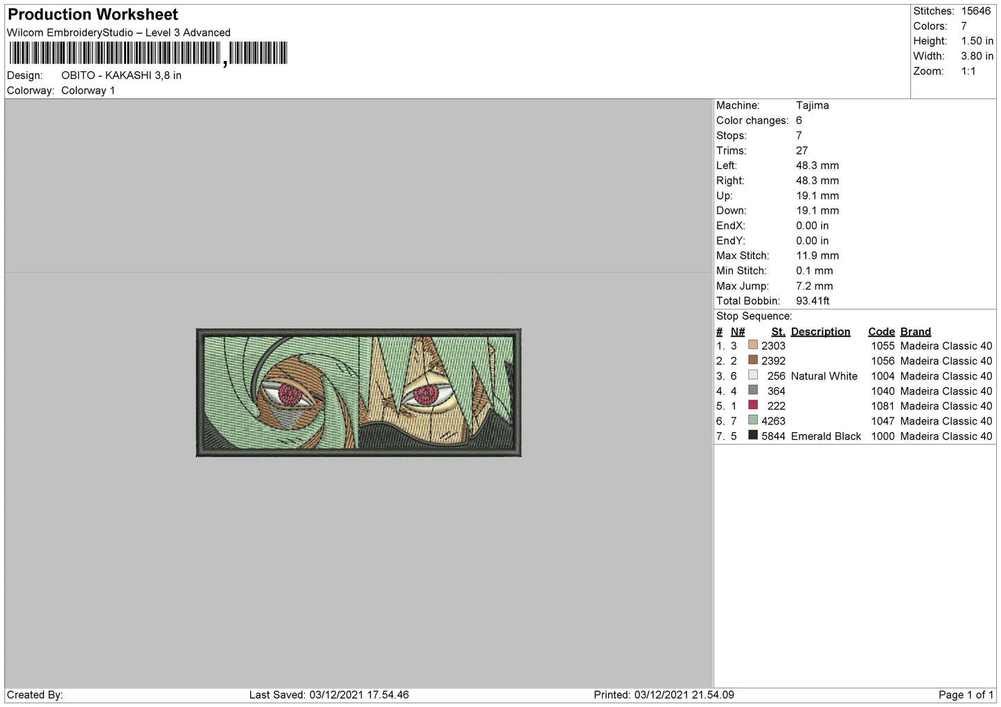 Obito Kakashi Embroidery File 4 size