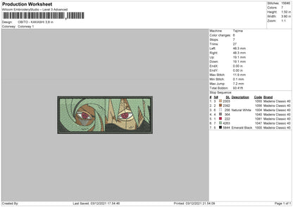 Obito Kakashi Embroidery File 4 size