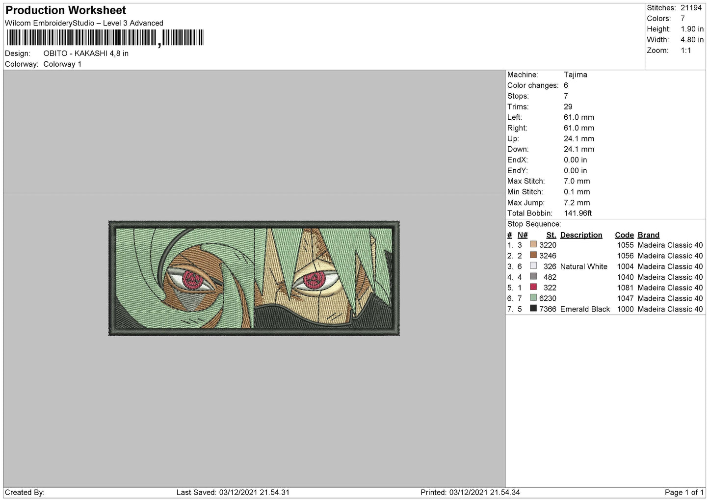 Obito Kakashi Embroidery File 4 size