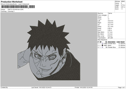 Obito Uchiha Embroidery File 4 size
