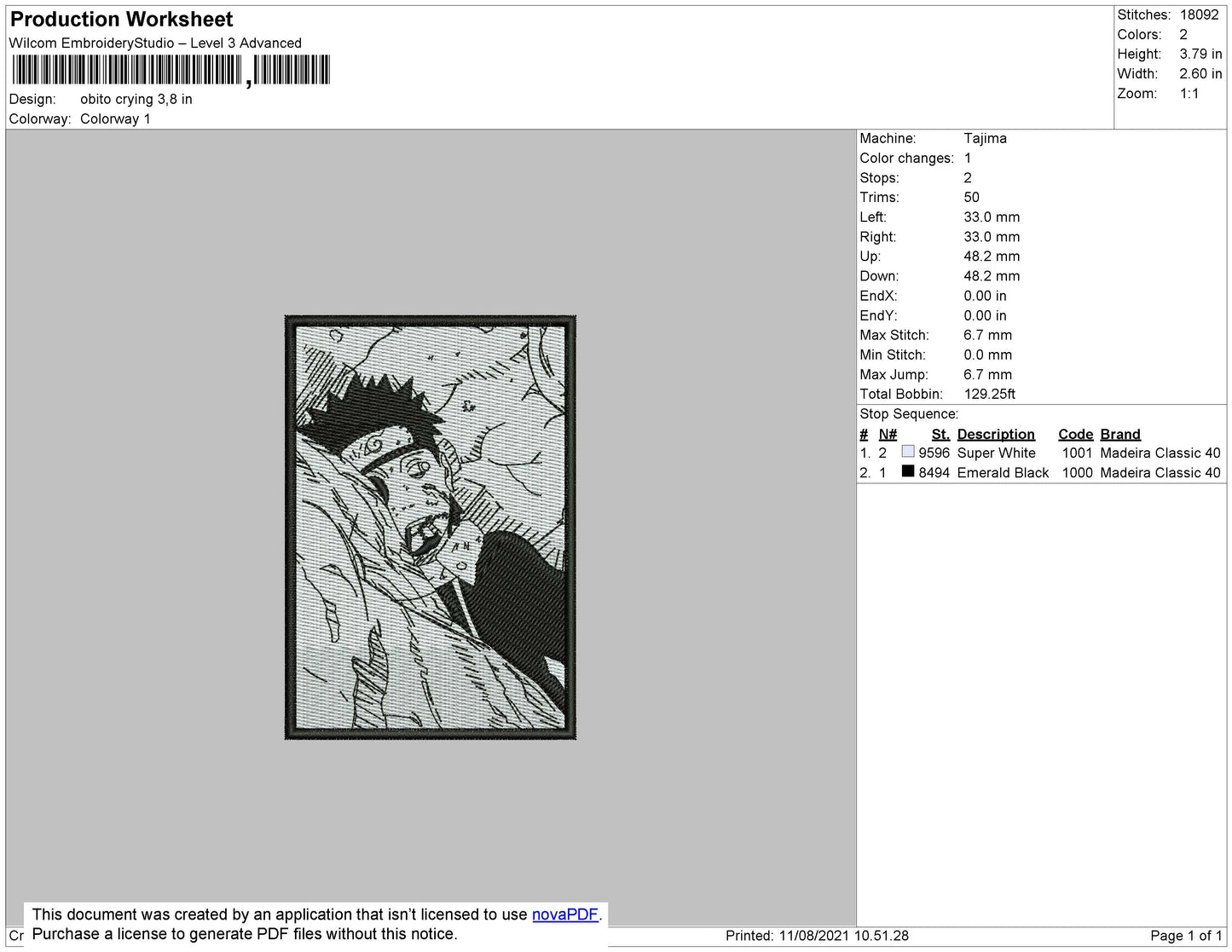 Obito Crying Embroidery File 4 size