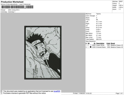 Obito Crying Embroidery File 4 size