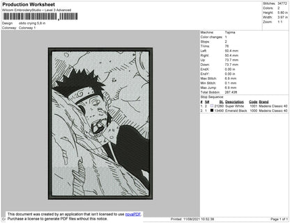 Obito Crying Embroidery File 4 size