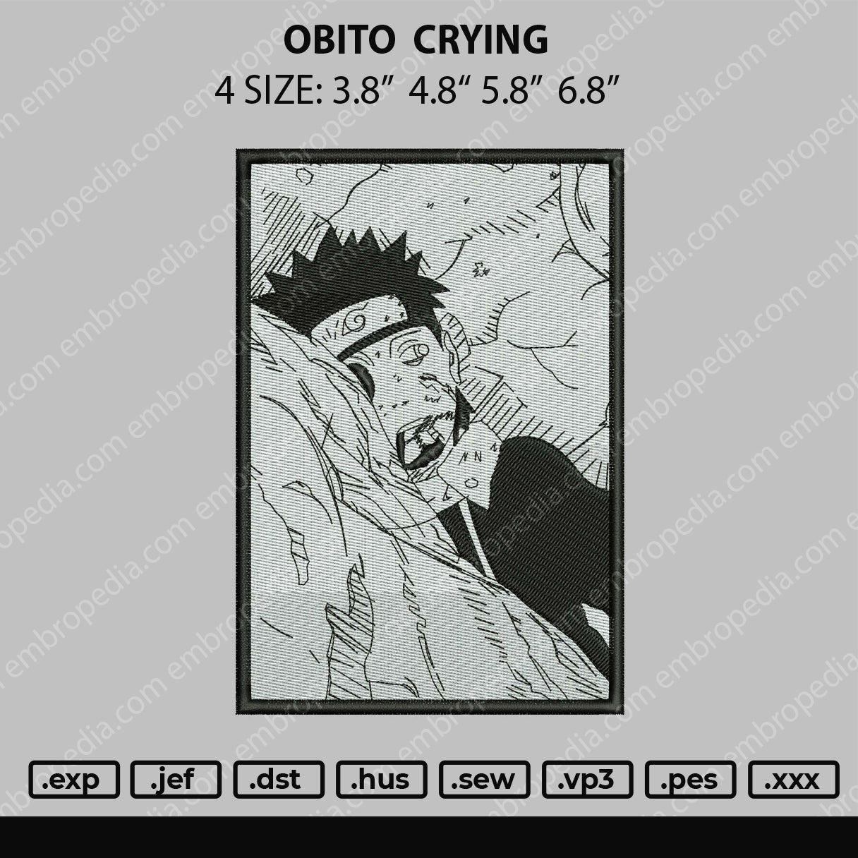 Obito Crying Embroidery File 4 size