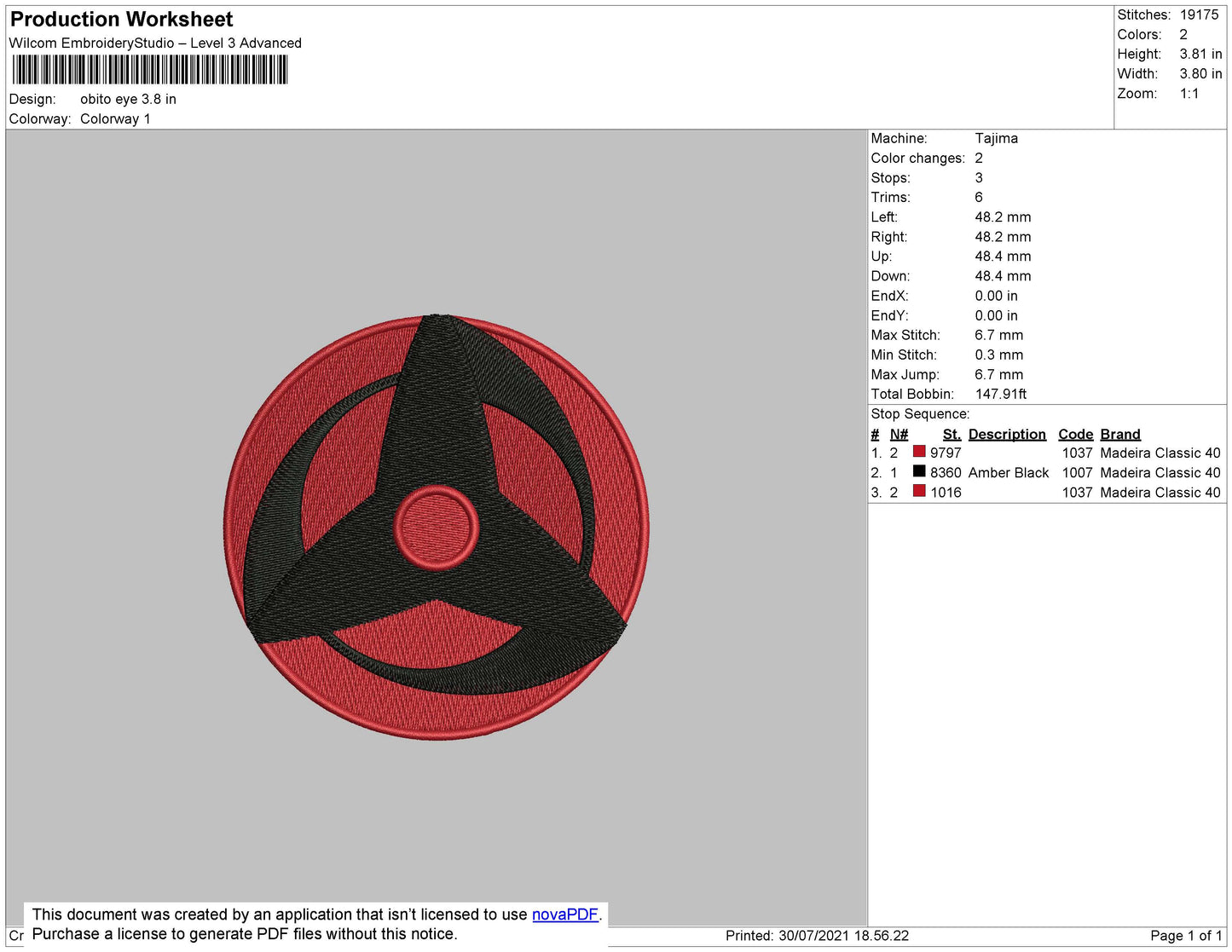 Obito Eye Embroidery File 3 size