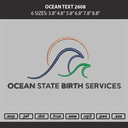 Ocean Text 2608 Embroidery Machine Design File 6 sizes