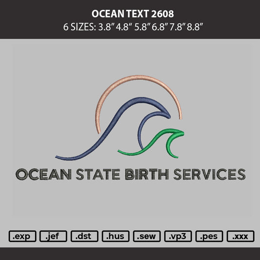 Ocean Text 2608 Embroidery Machine Design File 6 sizes
