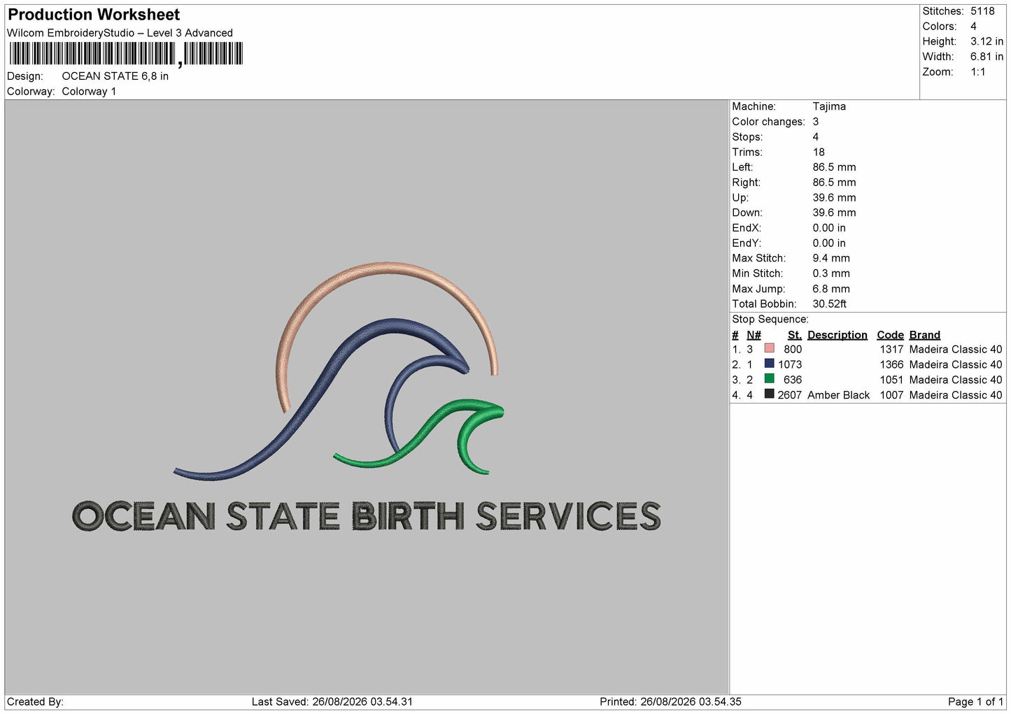Ocean Text 2608 Embroidery Machine Design File 6 sizes