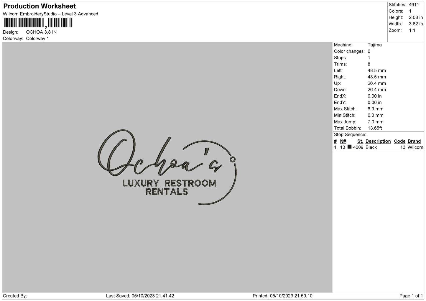 Ochoa Embroidery File 6 sizes