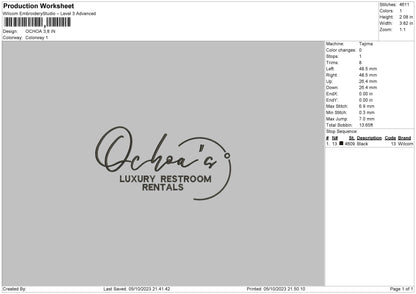 Ochoa Embroidery File 6 sizes