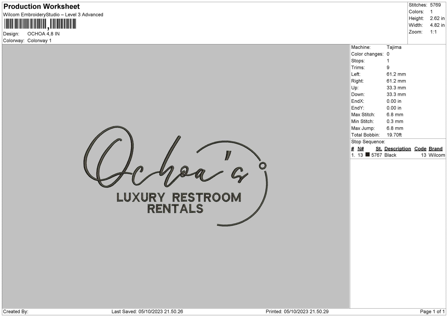 Ochoa Embroidery File 6 sizes